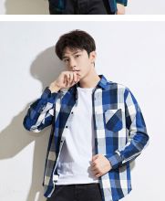 春秋磨毛纯棉格子衬衫男韩版潮流短袖长袖衬衣男士潮休闲宽松衣服